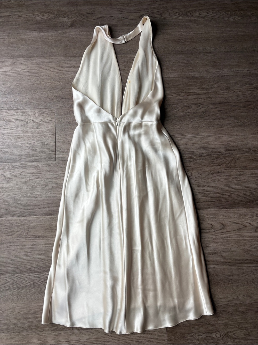Vintage Hollywood Geri Gerard Ivory 100% Silk Backless Plunge Halter Dress USA - Picture 6 of 10